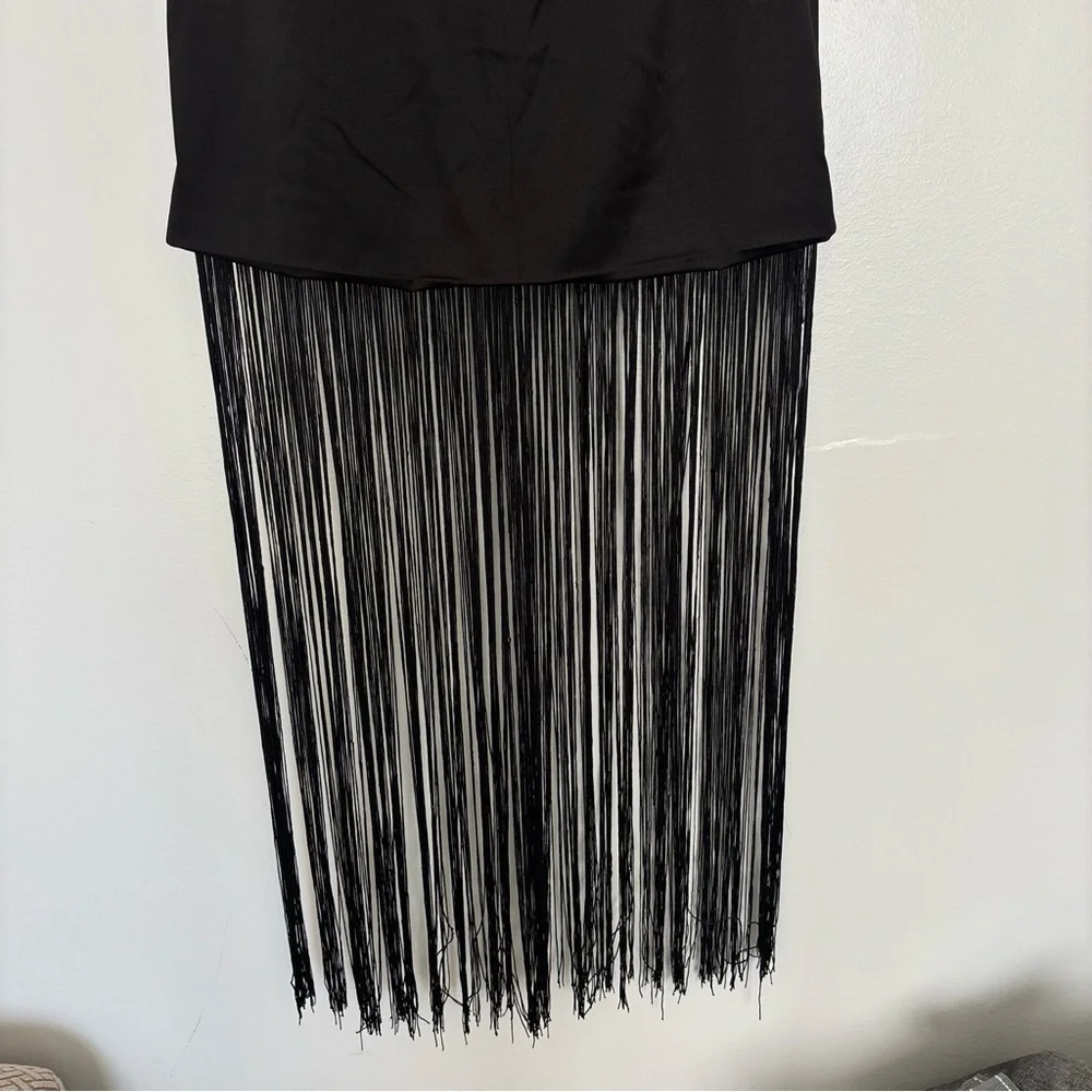 ELLIATT x Revolve Beatrice Halterneck Draped Neckline Fringe Black Dress Size S - Picture 11 of 16